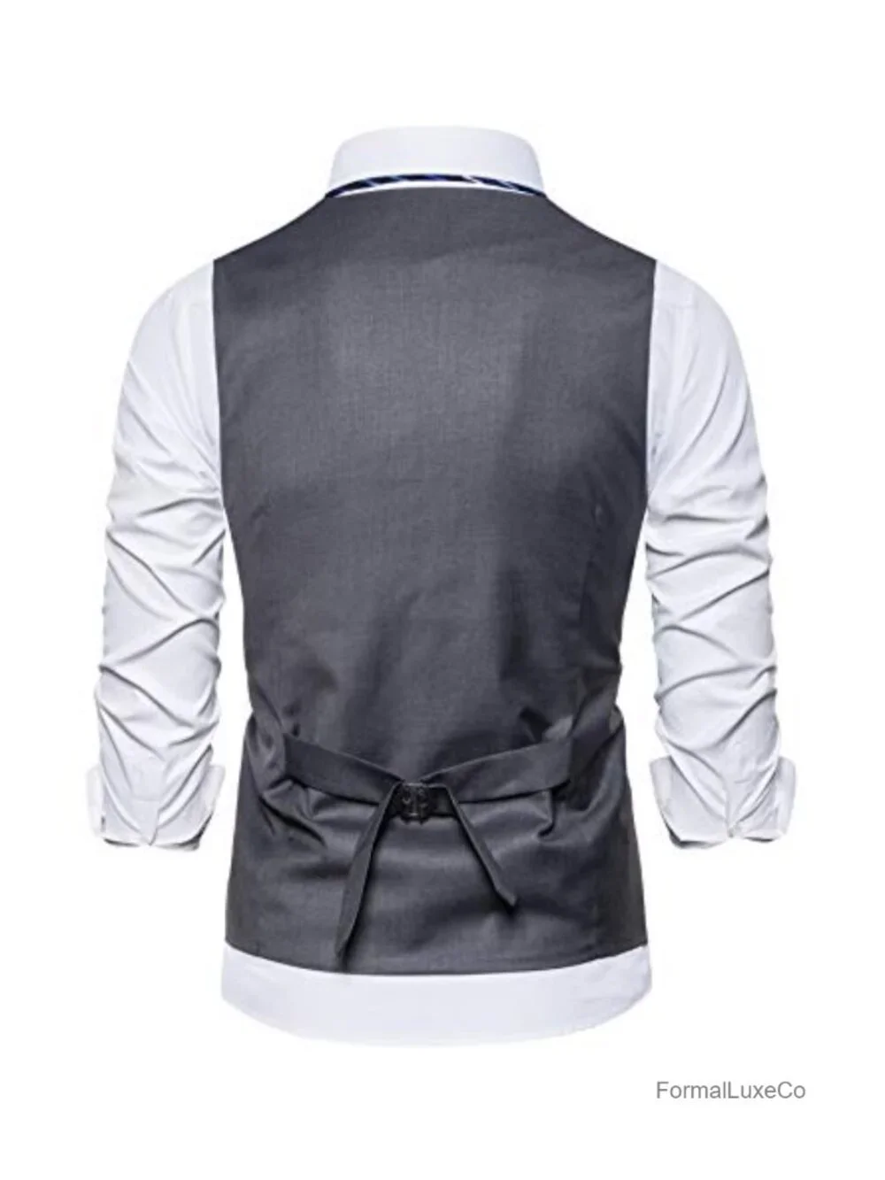 Regular Fit 5 Button V-Neck Sleeveless Suit Vest with Adjustable Back Strap for